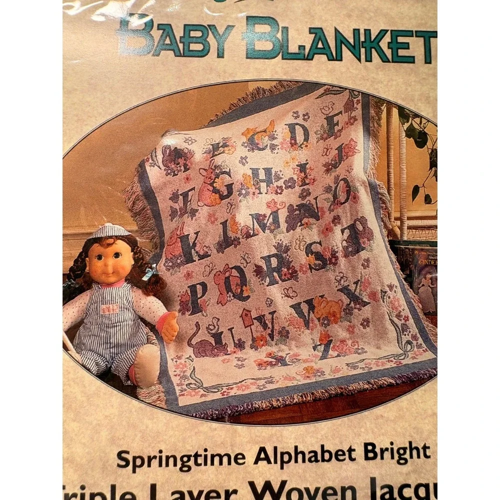 ABC Nursery Throw Beacon Baby Blanket Alphabet Bright Jacquard Woven Cotton